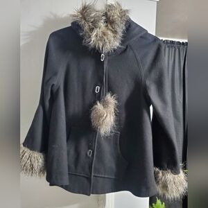 Venus Black Faux Fur Trim Coat